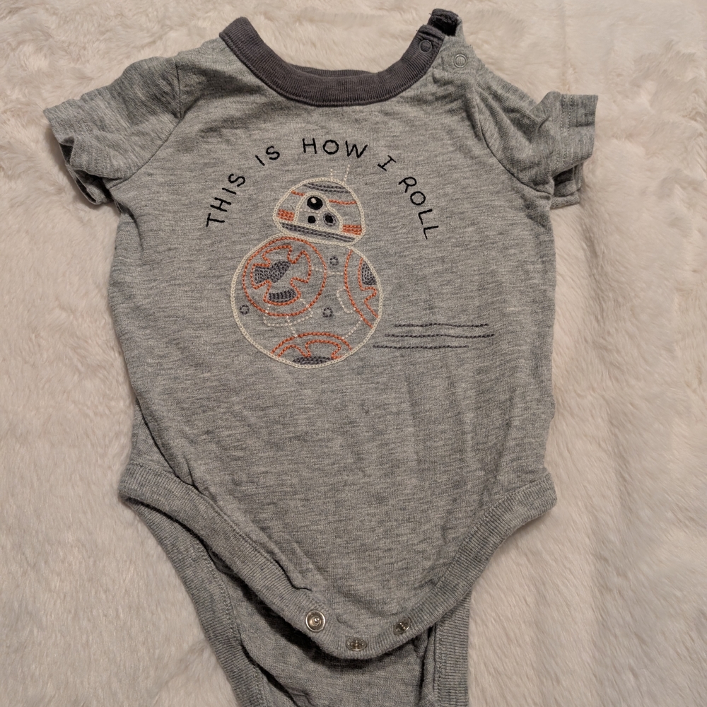 Gray Baby One Piece with Robot Design